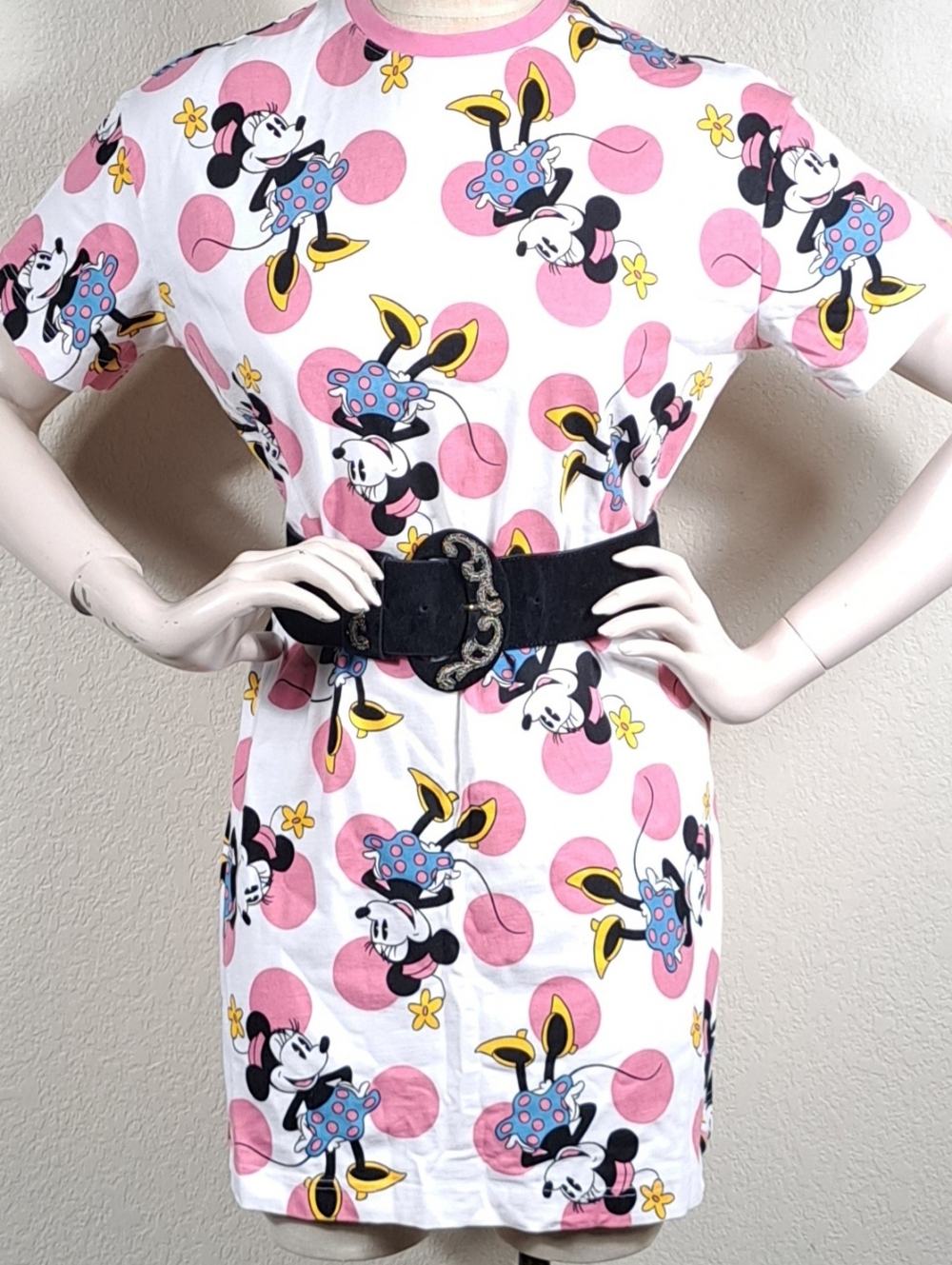 Disney Mickey & Co Minnie Mouse Pink Polka Dot T-Shirt Dress S NWOT